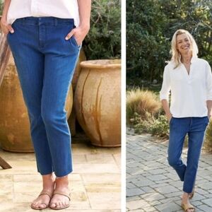 Frank & Eileen Wicklow Jeans Women Size 6 Blue Denim Cropped Raw Hem Stretch